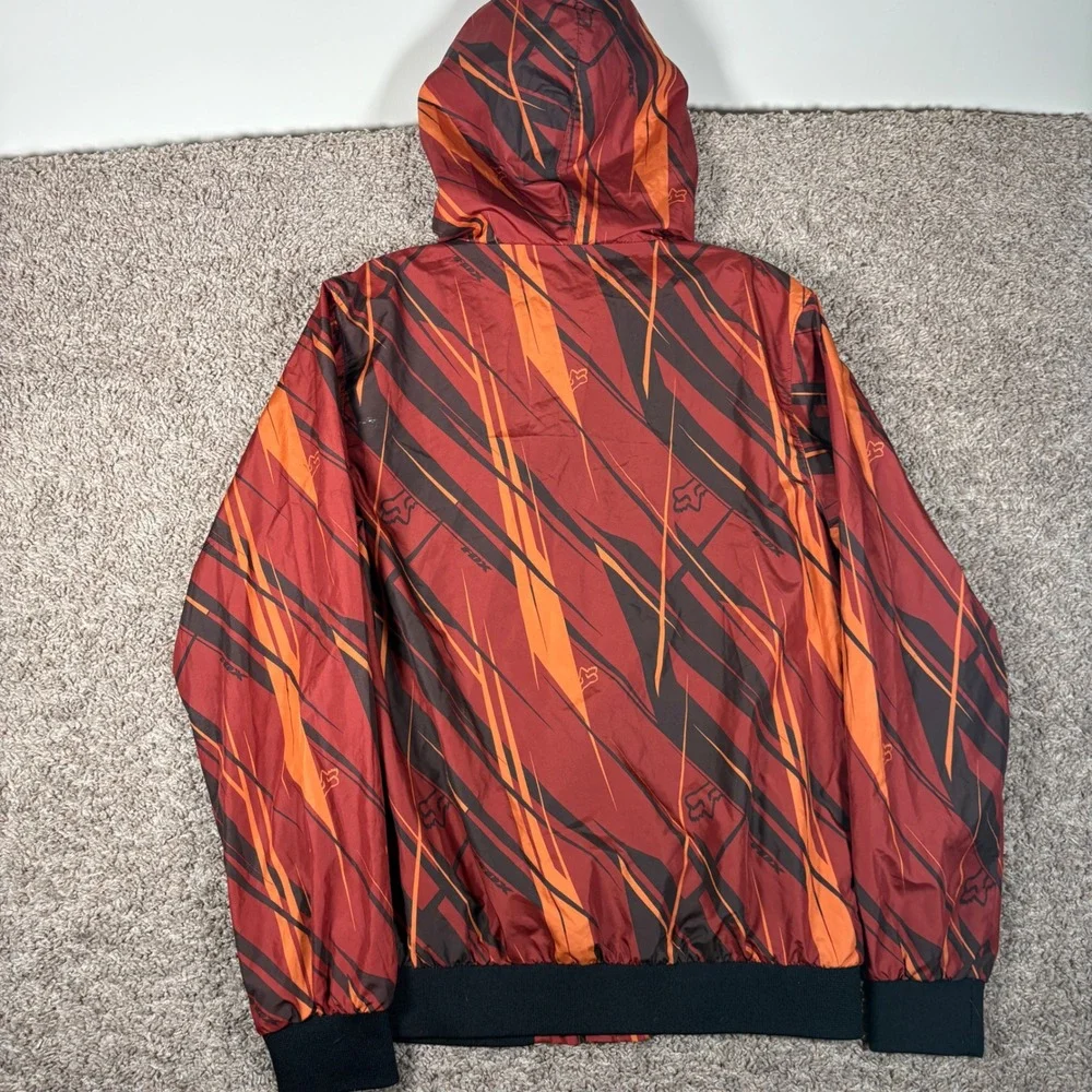 Fox Racing‎ Mens Red Orange Slash Print Hooded Full Zip Mesh Lined Windbreaker S